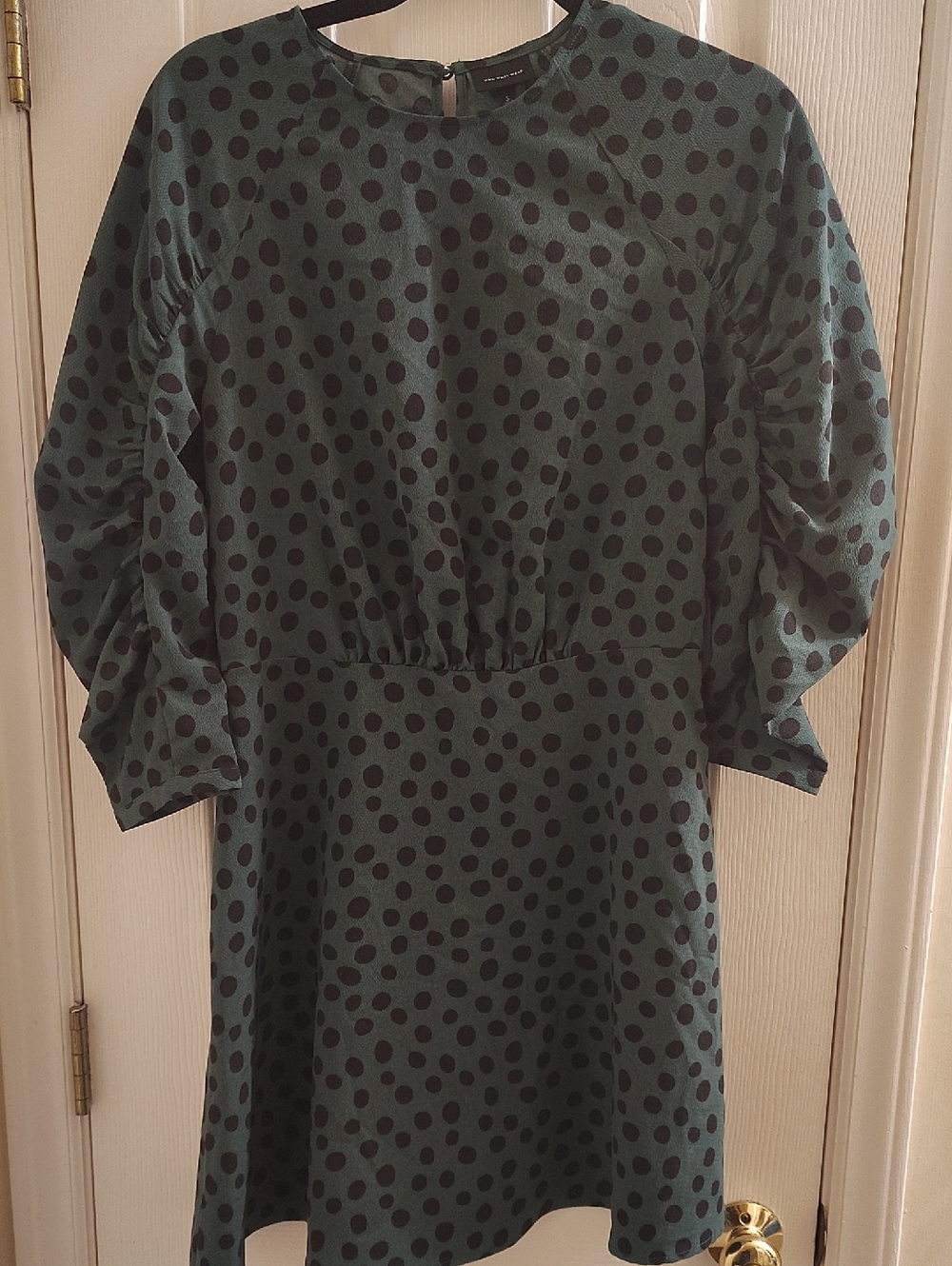 Who What Wear Green Mini Dress with Black Polka Dots